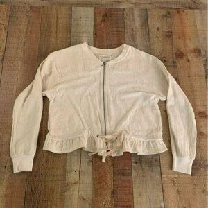 Anthropologie Saturday Sunday cream full zip ruffle bottom top with tie -S
